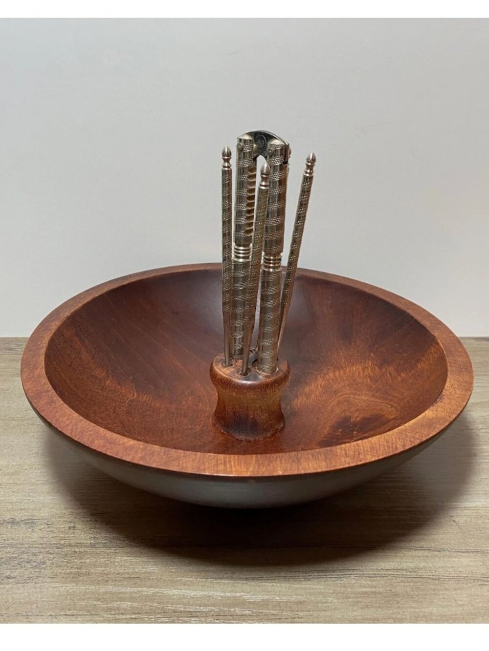 Baribocraft Wooden Nut Bowl with Cracker and Picks Christmas Holiday Decor
